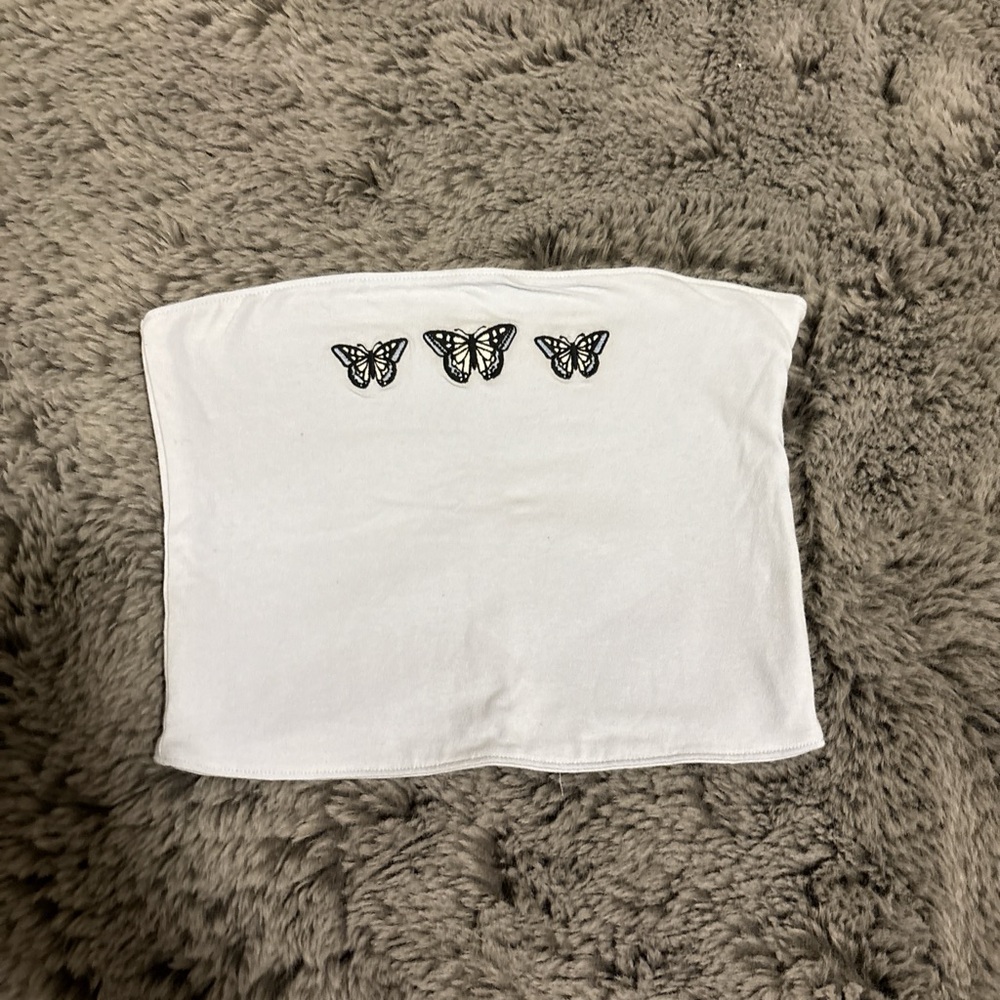 Hollister reverse-able tube top in light blue with butterflies.